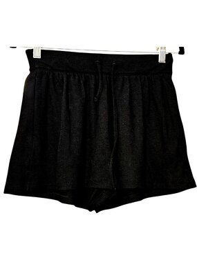 Black Waffle Knit High-Waisted Women's Shorts With Drawstring Waist American Eag